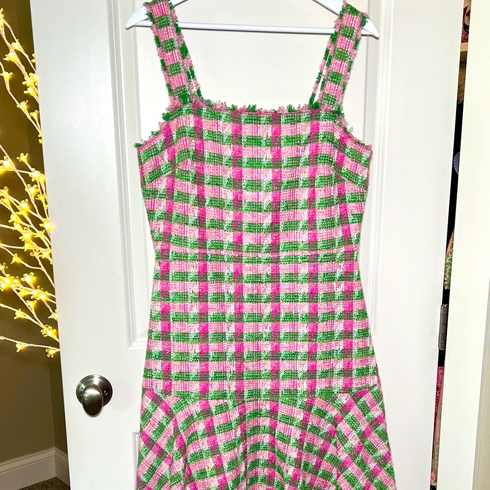 Kate Spade Pink and Green Plaid Tweed Dress/ 10 - Picture 2 of 14